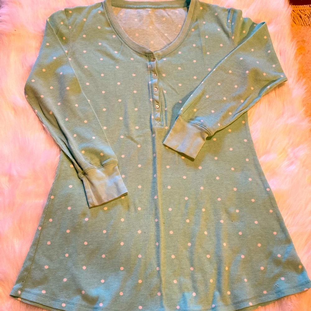 Pajama Gown/Top, Mint Green w/ white Polka Dots, Large